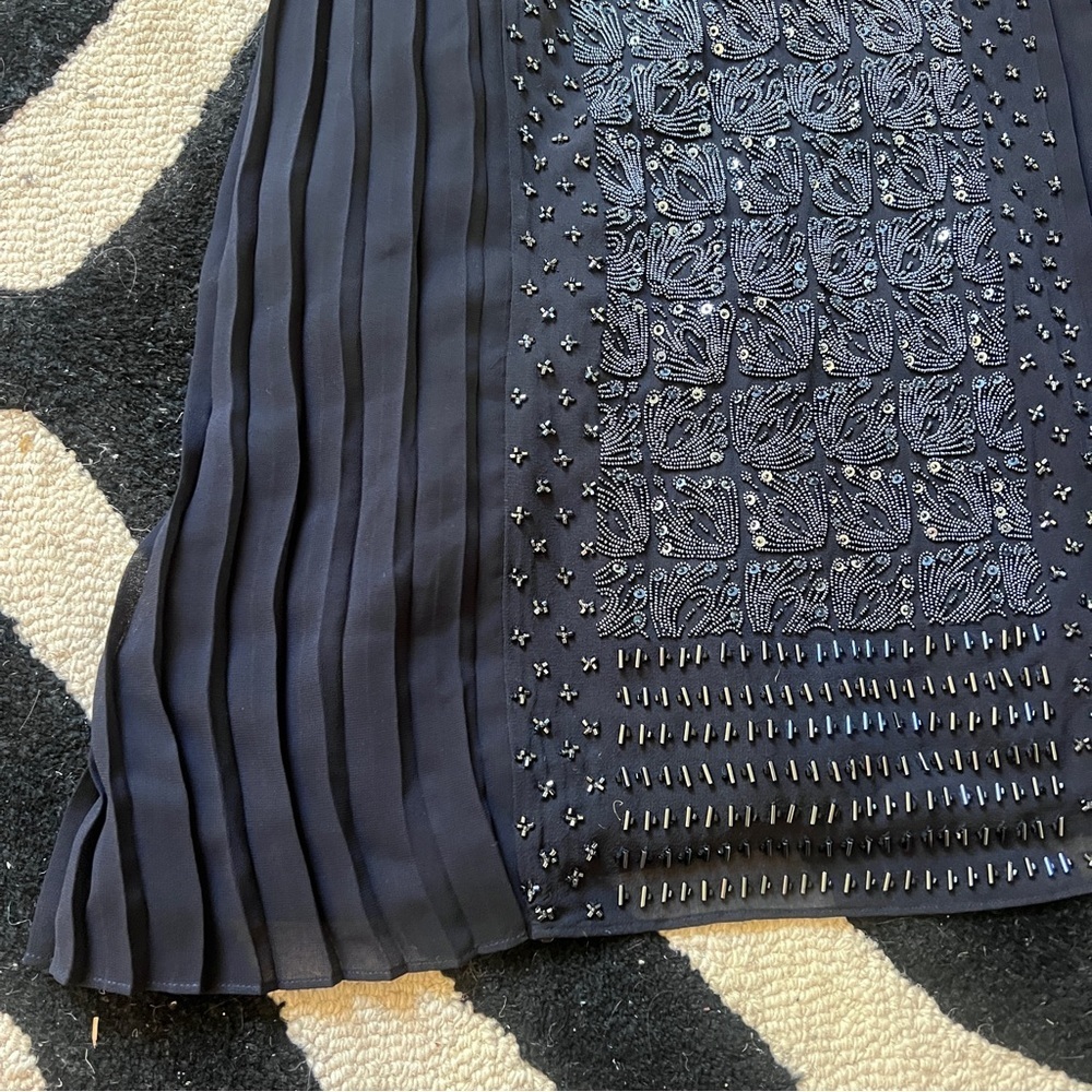 Tory Burch Silk Beaded Sequin Luxe Pleated Cocktail Dress in Navy Size 4 - Picture 12 of 16
